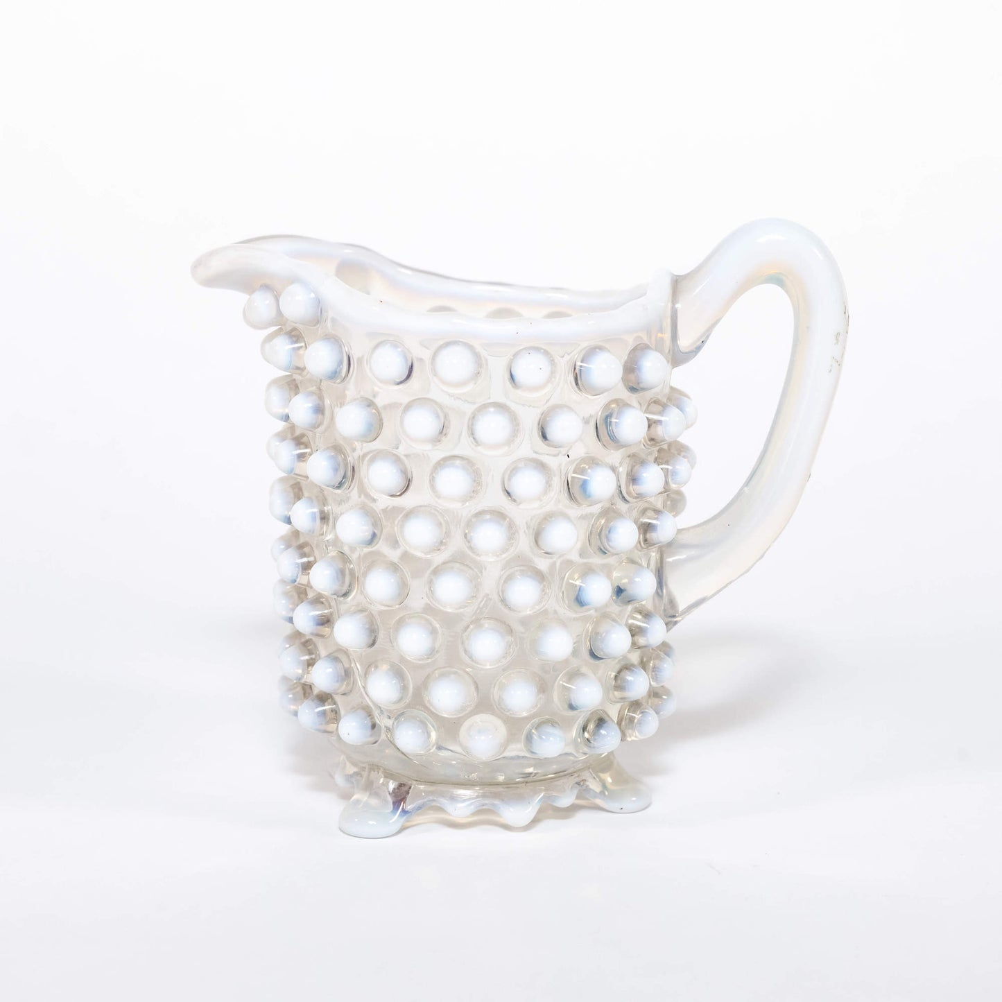 Vintage Small Clear Opaque Hobnail Pitcher