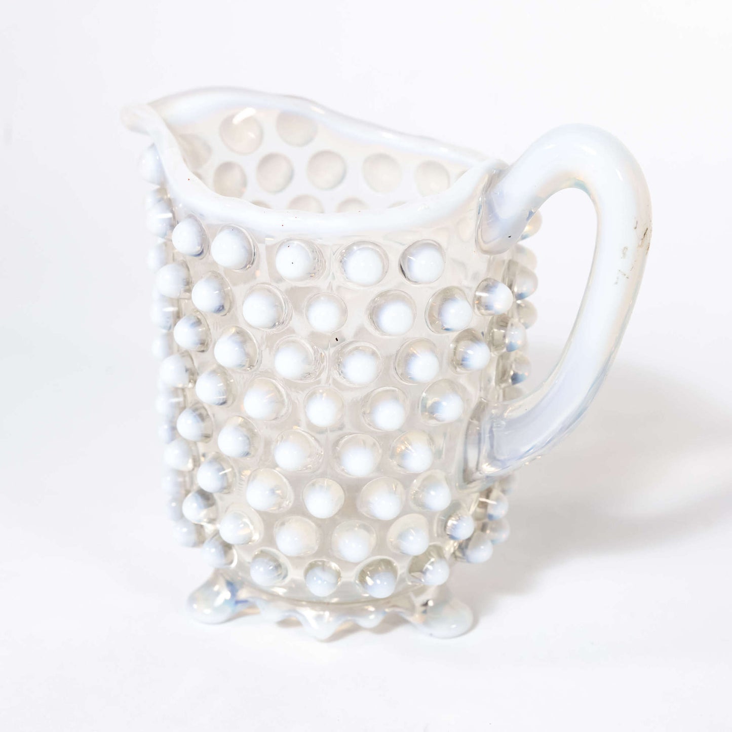 Vintage Small Clear Opaque Hobnail Pitcher