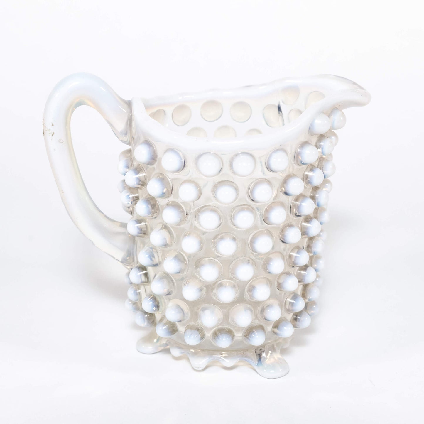 Vintage Small Clear Opaque Hobnail Pitcher