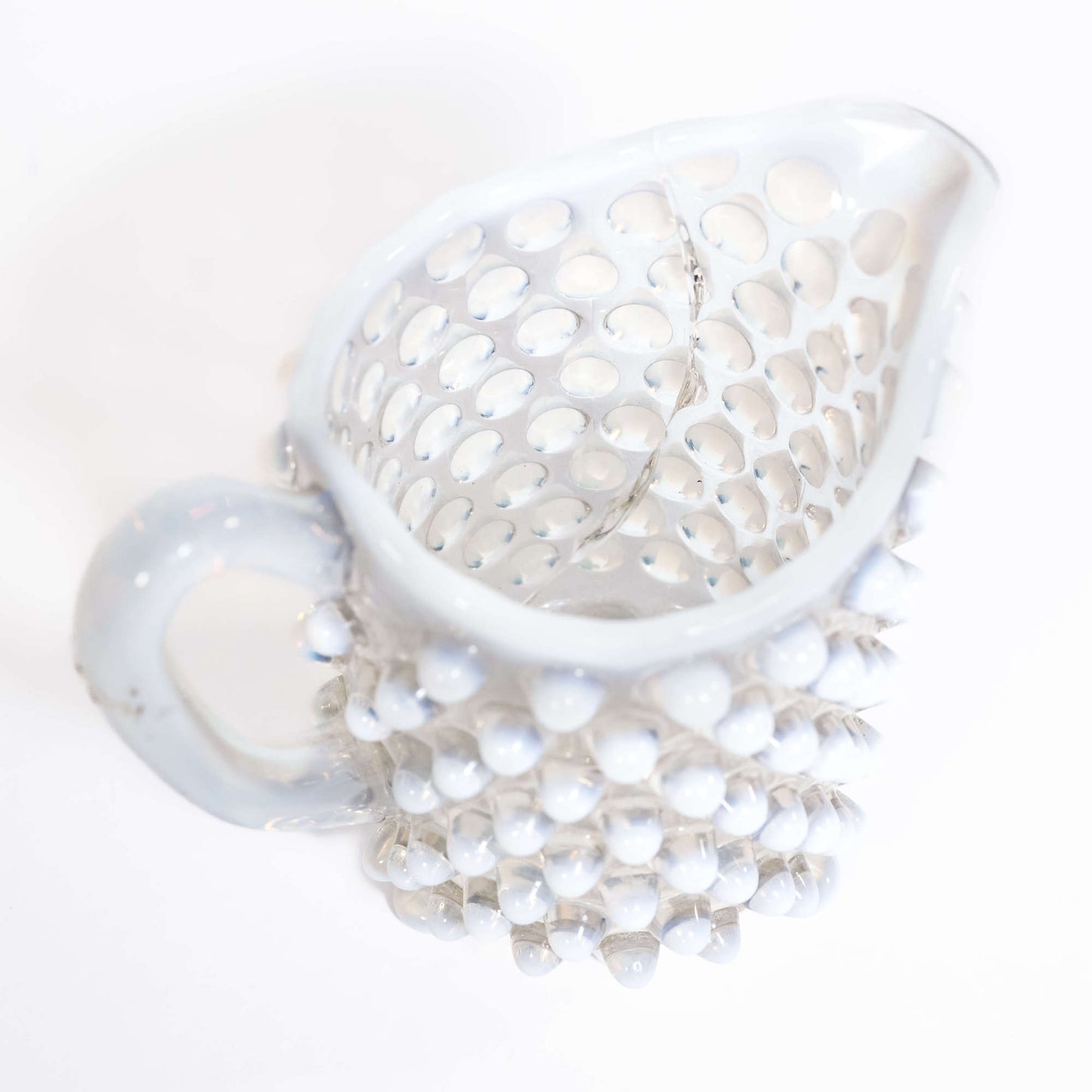 Vintage Small Clear Opaque Hobnail Pitcher