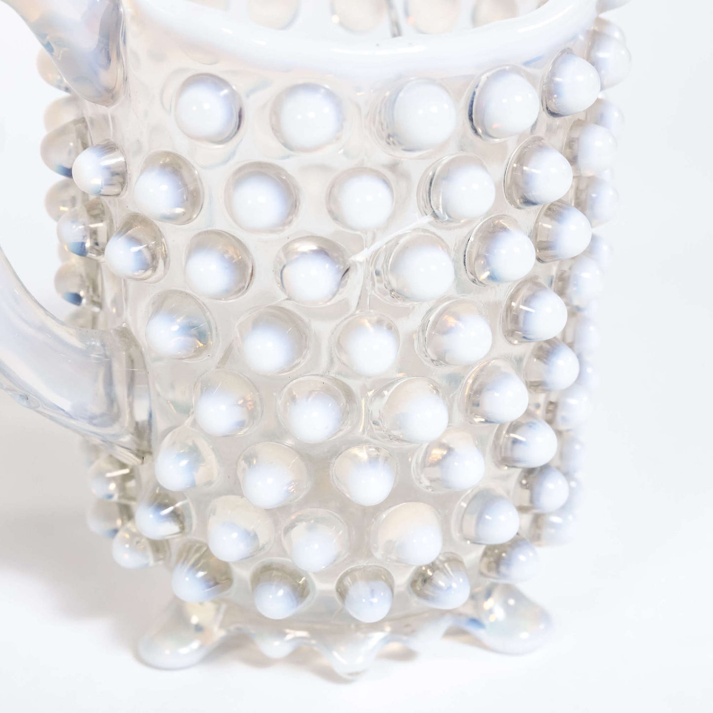 Vintage Small Clear Opaque Hobnail Pitcher