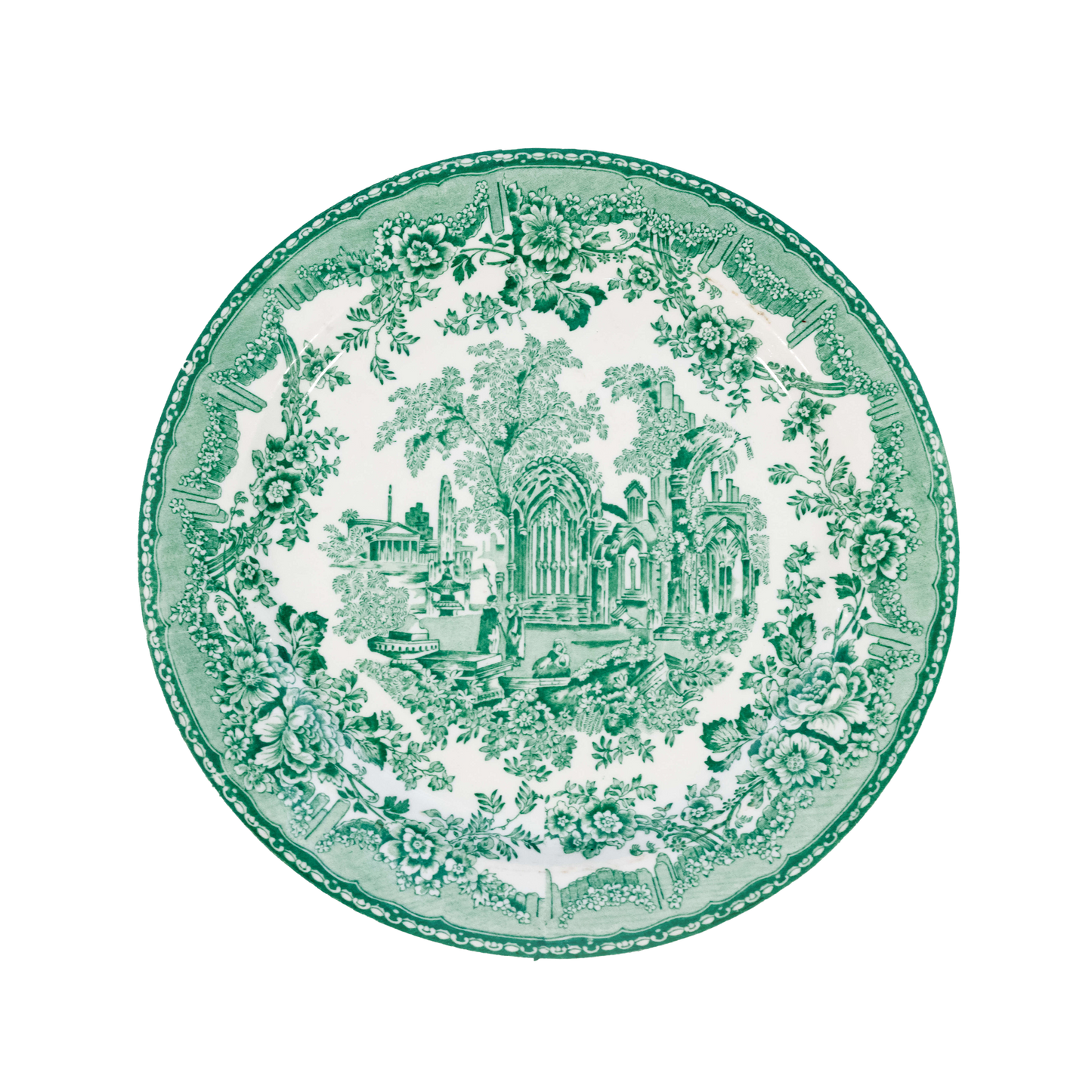 Vintage Dinnerware Buffalo China Green & White Transferware Plate