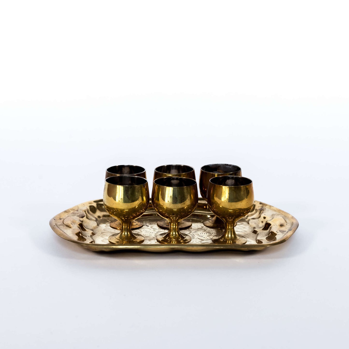 Vintage Set of Indian Brass Goblets with Brass Tray