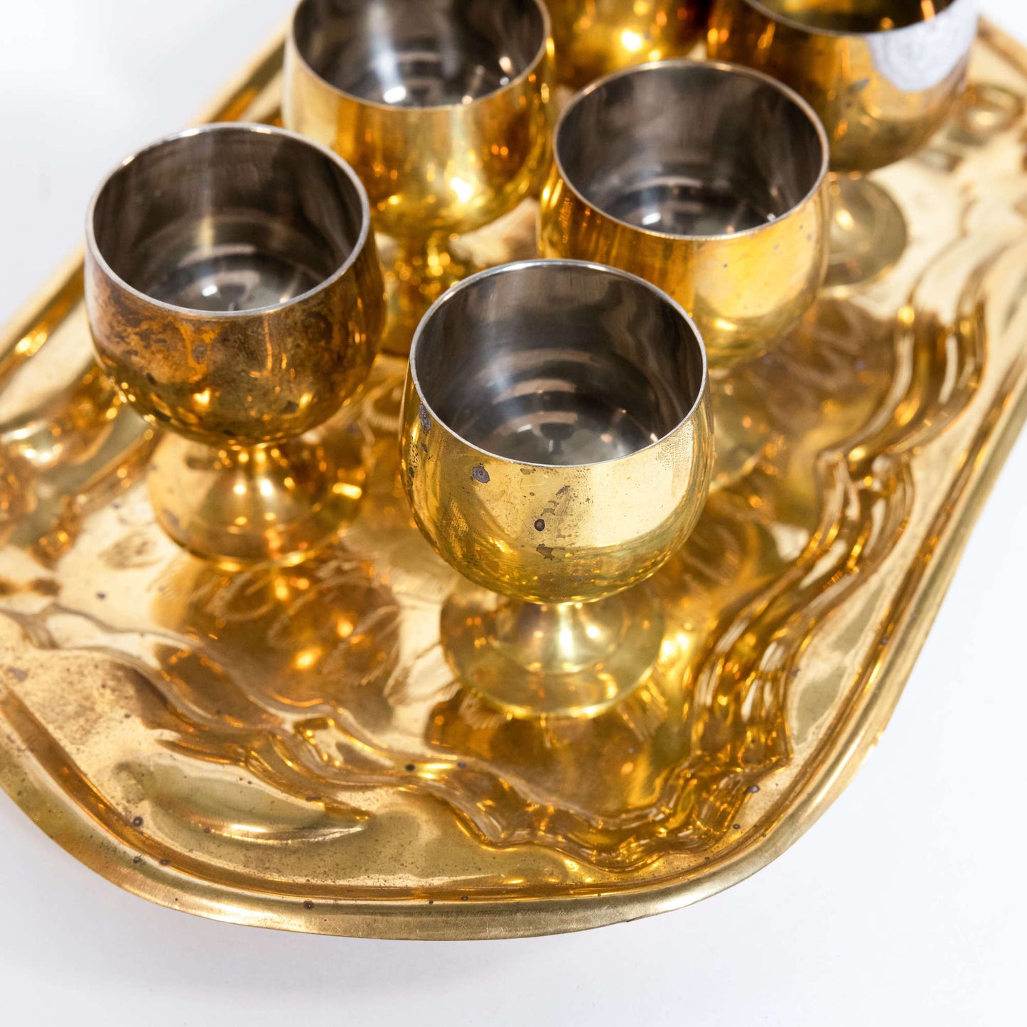 Vintage Set of Indian Brass Goblets with Brass Tray